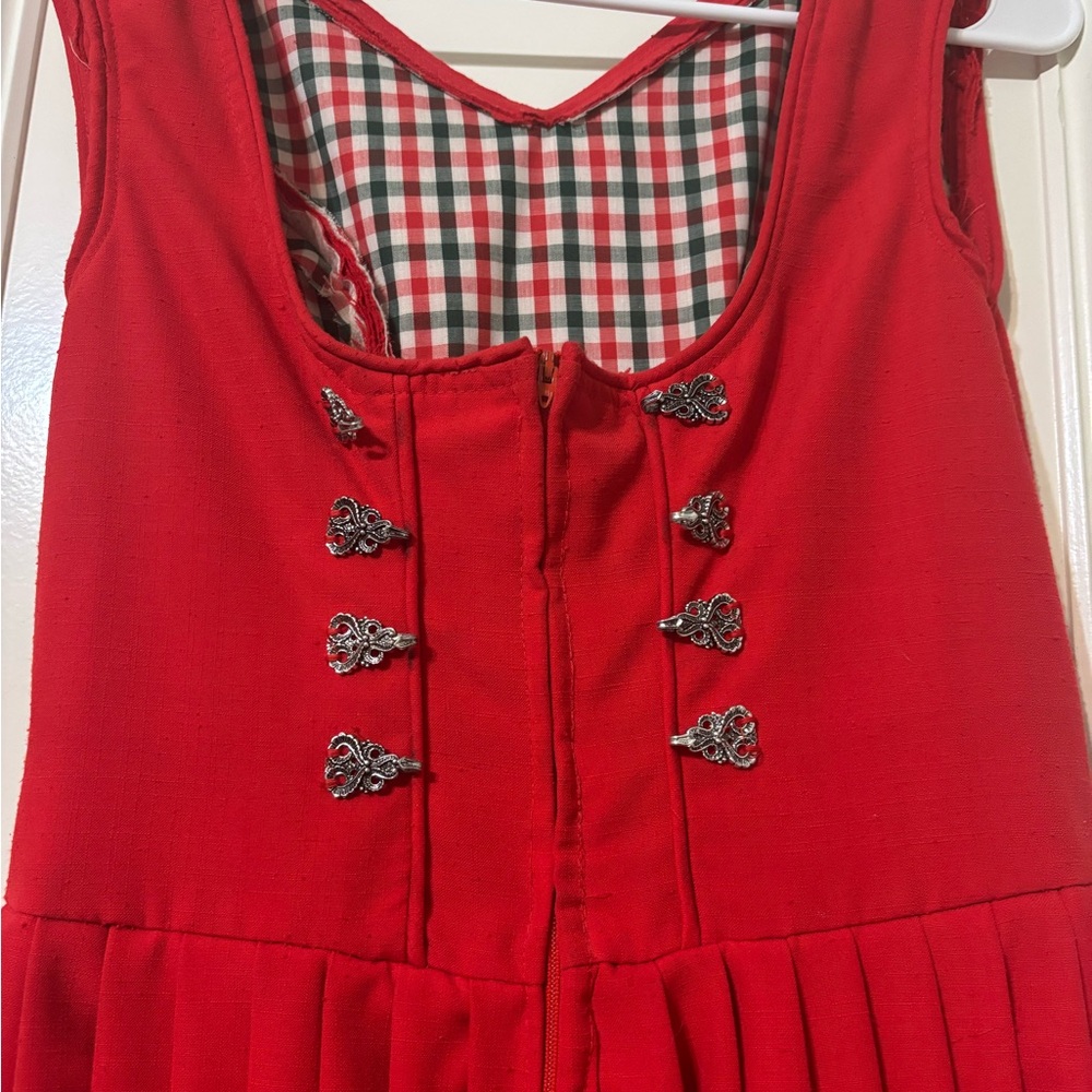 Vibrant Red Vintage Drndl Dress with Button Detail